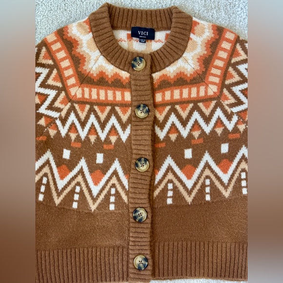 Vici Tan and Orange Knit Cardigan Sweater S - Picture 3 of 6
